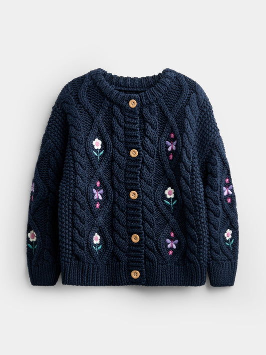 Dsiney Kidz - JoJo Maman Bébé Blue Embroidered Cable Knit Cardigan image 1