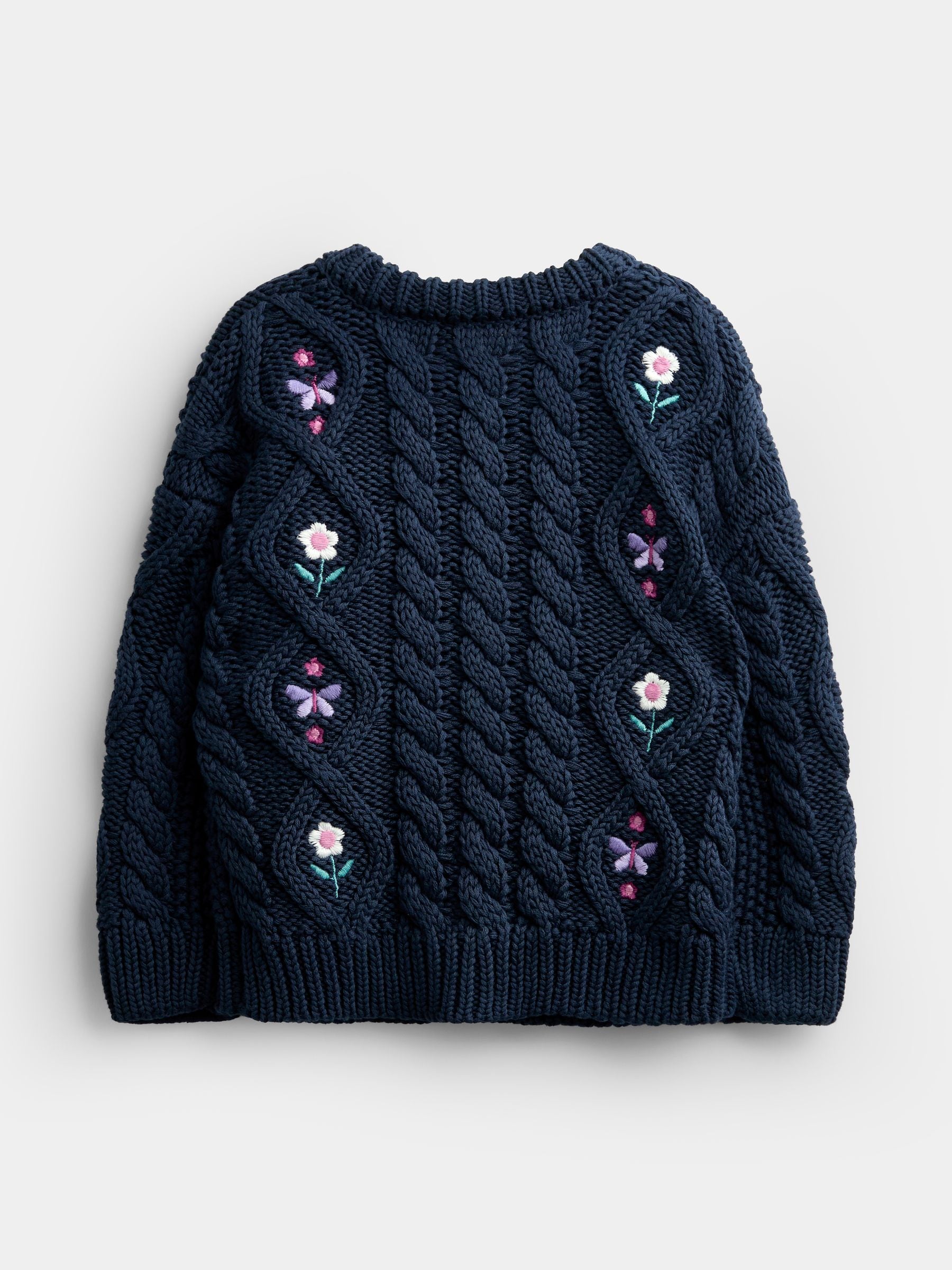 Dsiney Kidz - JoJo Maman Bébé Blue Embroidered Cable Knit Cardigan image 2