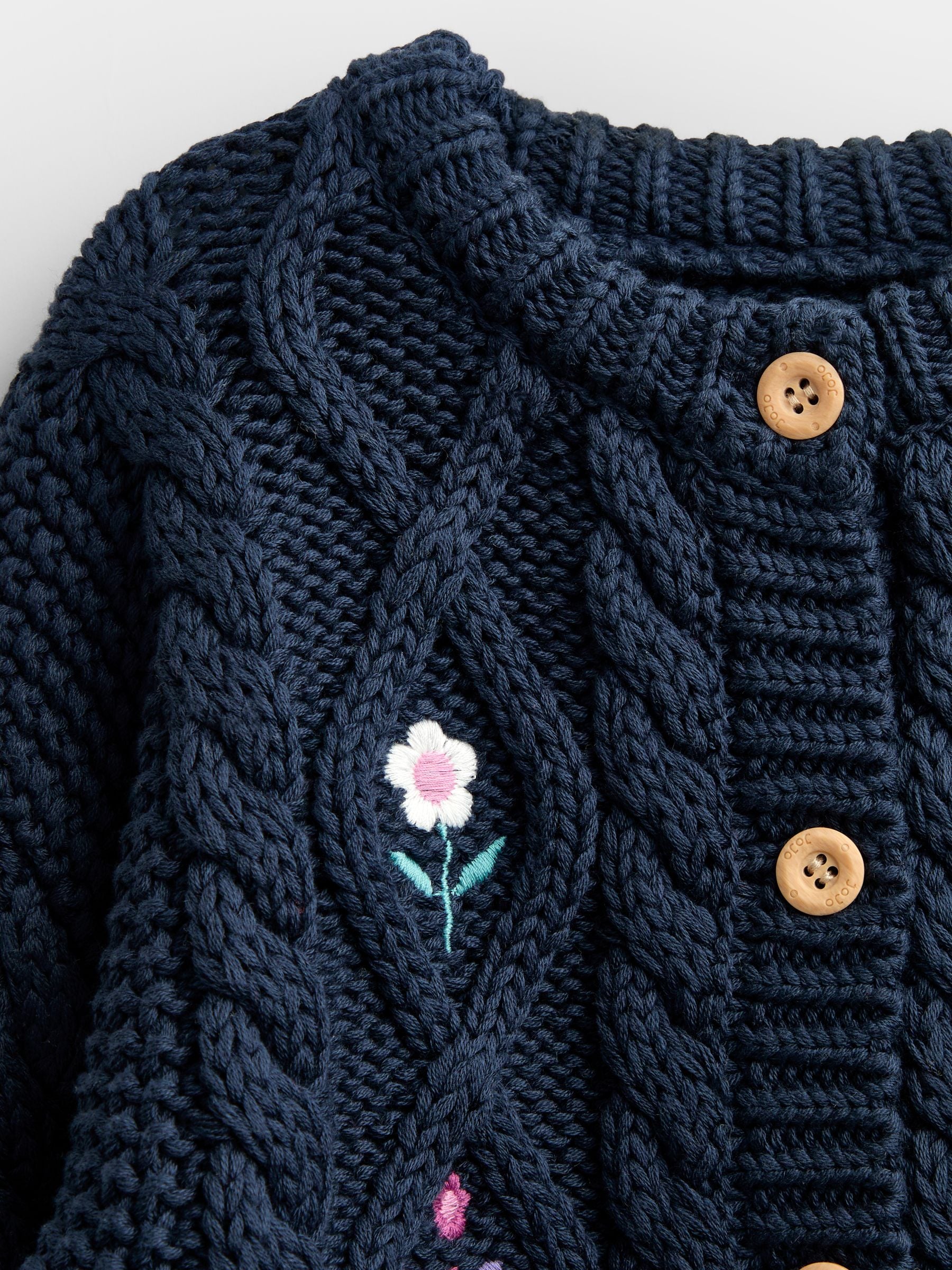 Dsiney Kidz - JoJo Maman Bébé Blue Embroidered Cable Knit Cardigan image 3