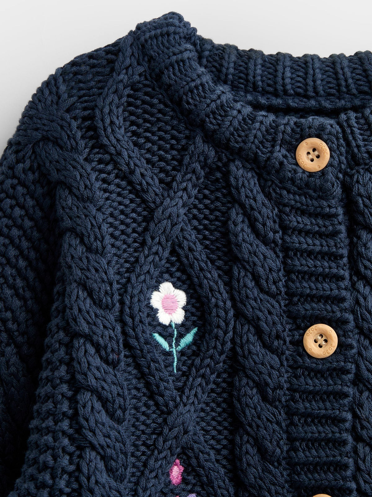 Dsiney Kidz - JoJo Maman Bébé Blue Embroidered Cable Knit Cardigan image 3