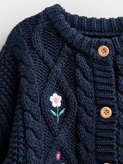 Dsiney Kidz - JoJo Maman Bébé Blue Embroidered Cable Knit Cardigan image 3