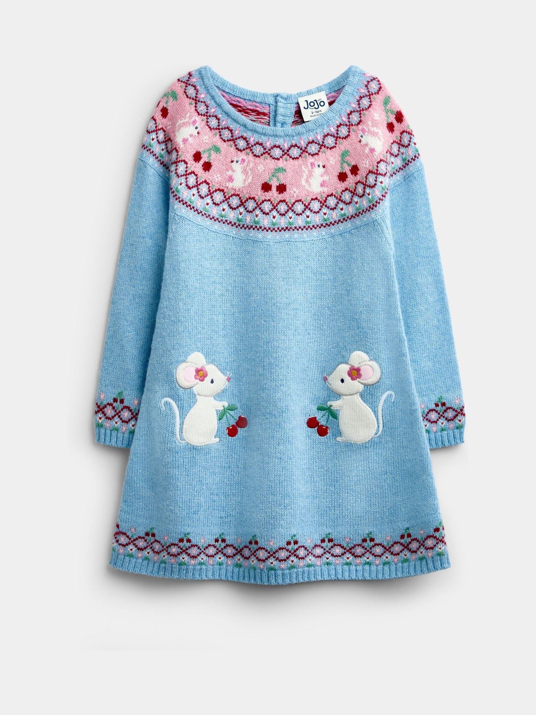 Dsiney Kidz - Jojo Maman Bébé Light Blue Mouse Fairisle Knitted Dress image 1