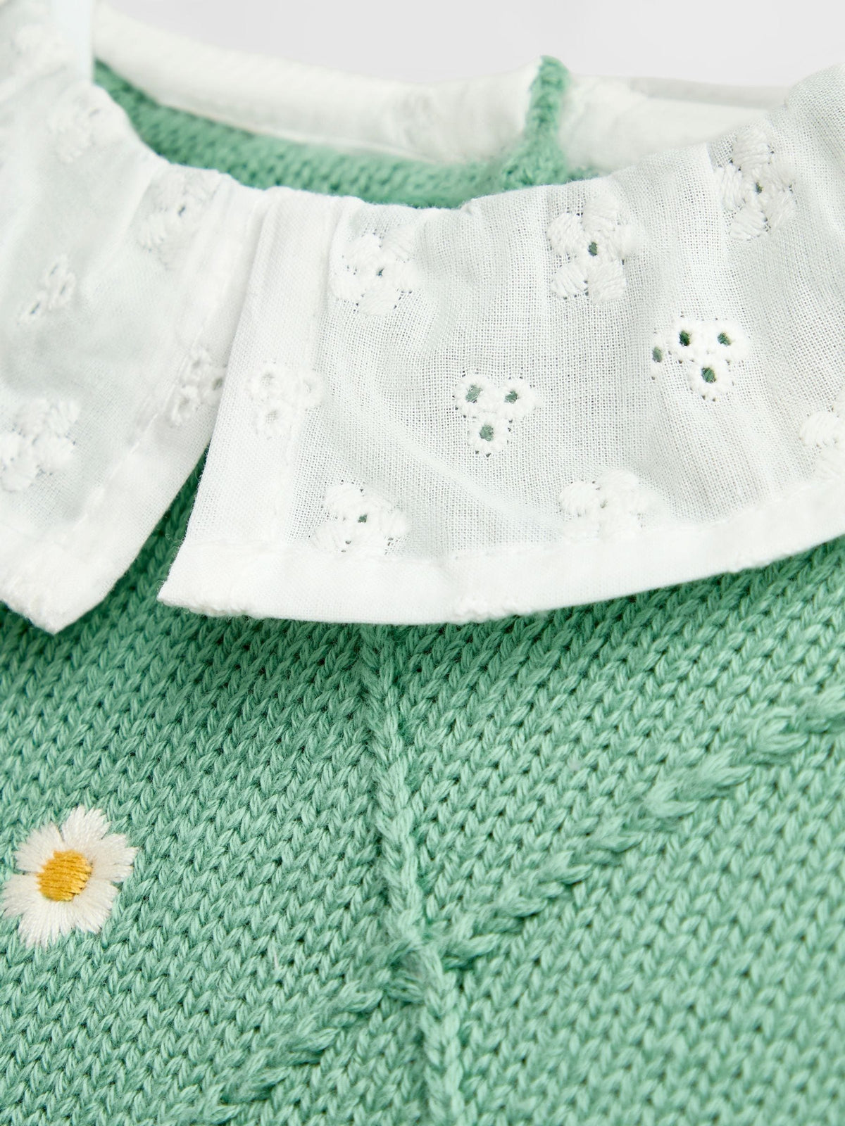 Dsiney Kidz - JoJo Maman Bébé Sage Green Cherry Woven & Knit Embroidered Collar Top image 3