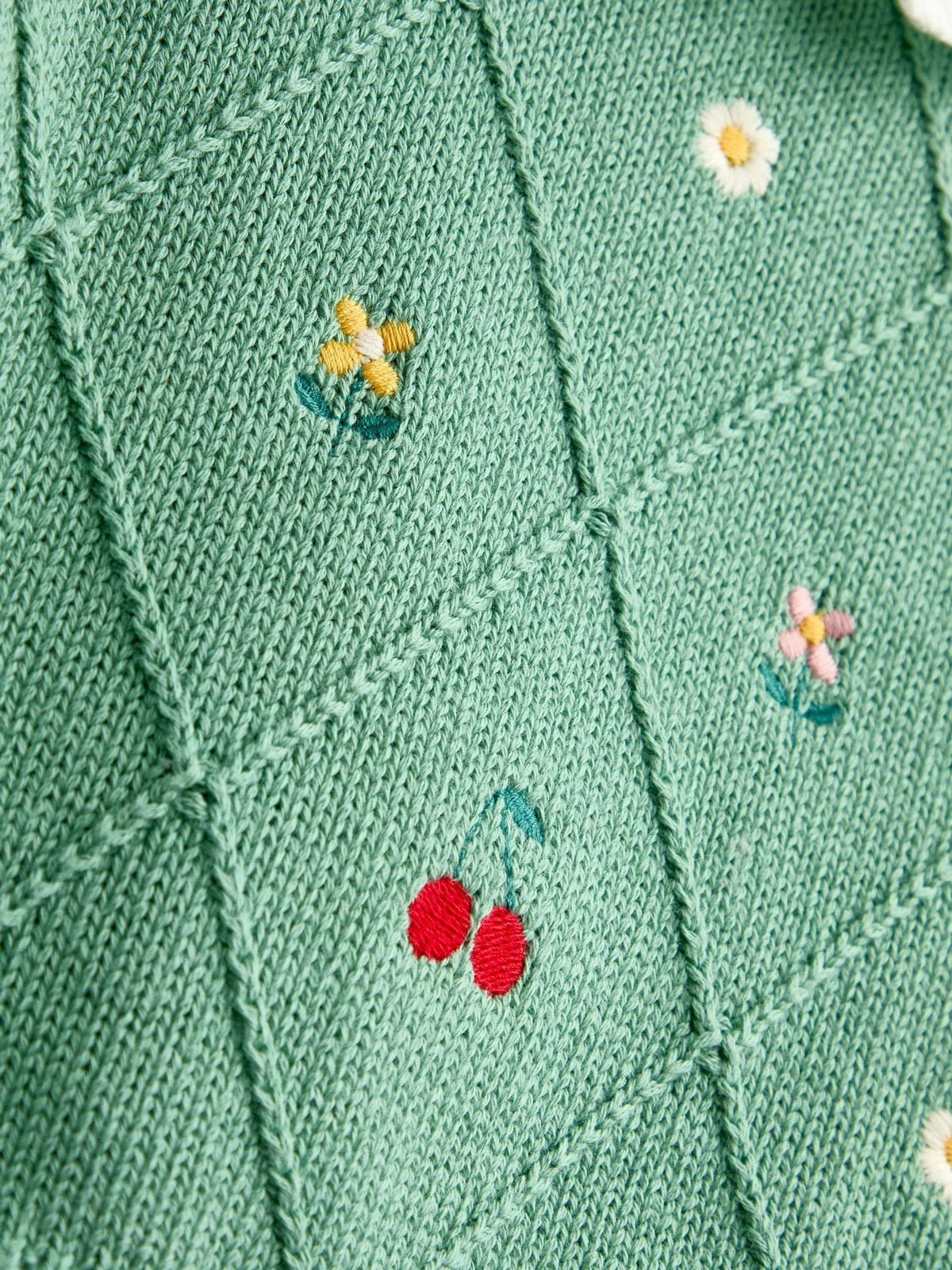 Dsiney Kidz - JoJo Maman Bébé Sage Green Cherry Woven & Knit Embroidered Collar Top image 4