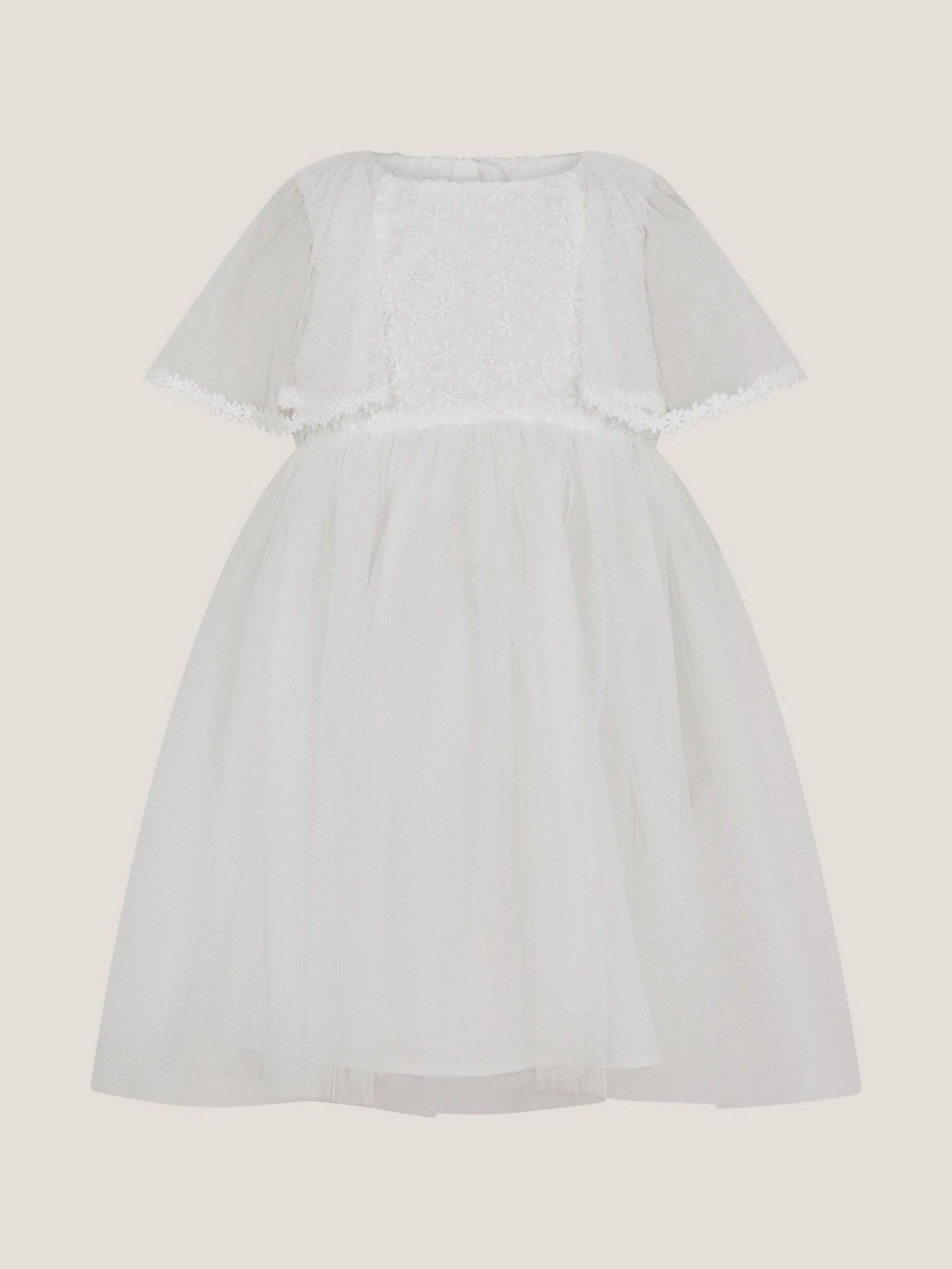 Monsoon Cream Baby Flutter Sleeve Floral Embroidered Tulle Dress image 1
