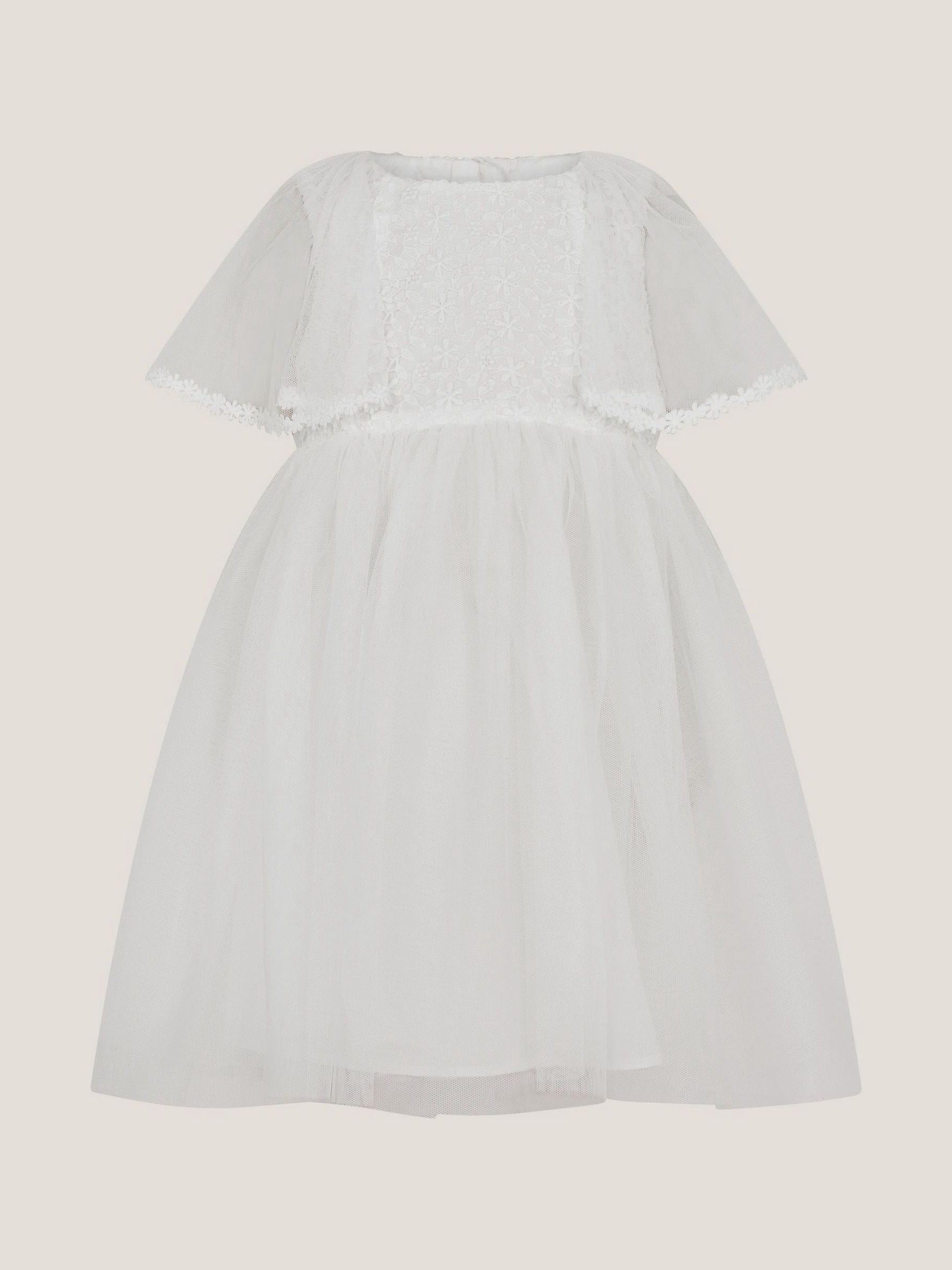 Monsoon Cream Baby Flutter Sleeve Floral Embroidered Tulle Dress image 1