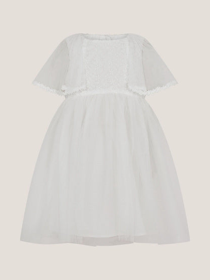 Monsoon Cream Baby Flutter Sleeve Floral Embroidered Tulle Dress image 1