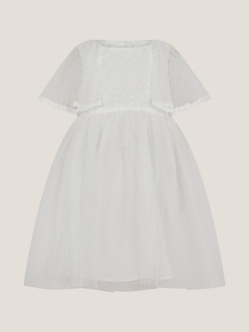 Monsoon Cream Baby Flutter Sleeve Floral Embroidered Tulle Dress image 1