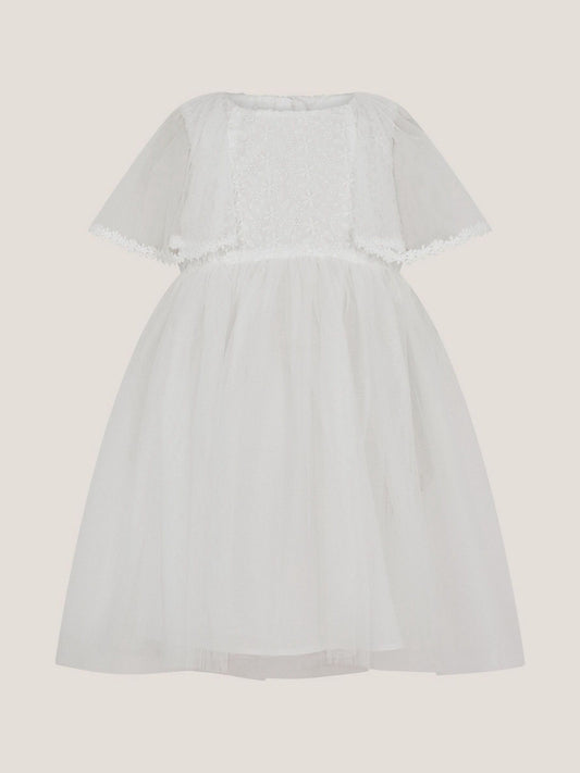Monsoon Cream Baby Flutter Sleeve Floral Embroidered Tulle Dress image 1
