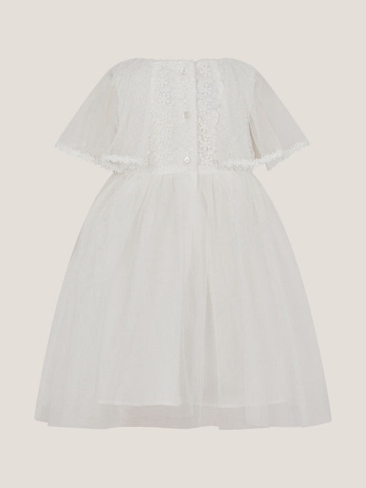 Monsoon Cream Baby Flutter Sleeve Floral Embroidered Tulle Dress image 2