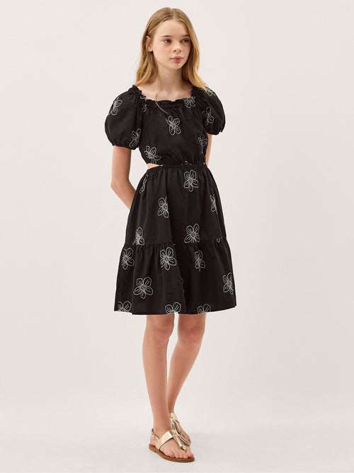 Monsoon Black Puff Sleeve Floral Embroidered Dress image 1