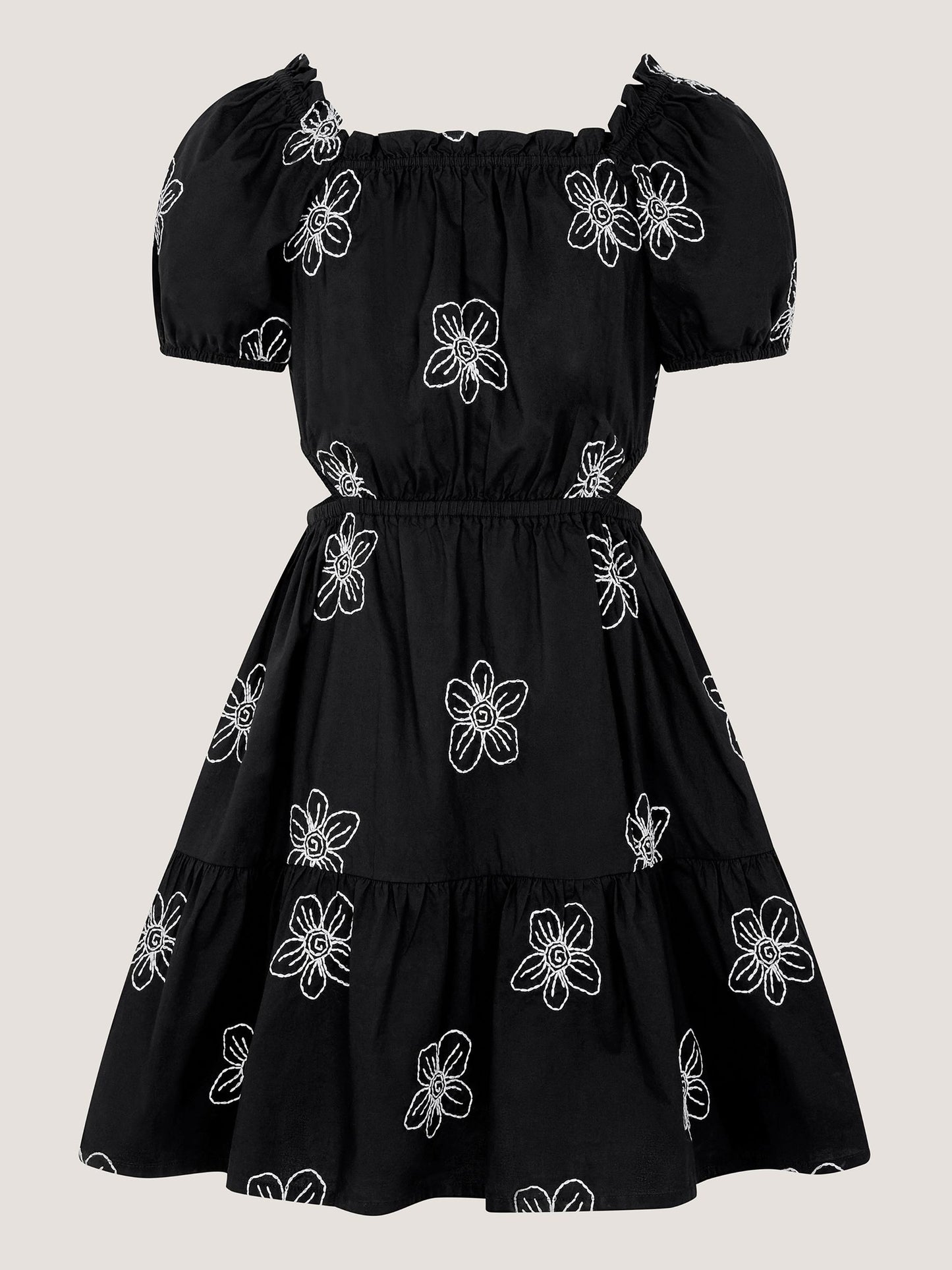 Monsoon Black Puff Sleeve Floral Embroidered Dress image 2