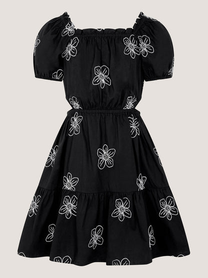 Monsoon Black Puff Sleeve Floral Embroidered Dress image 2