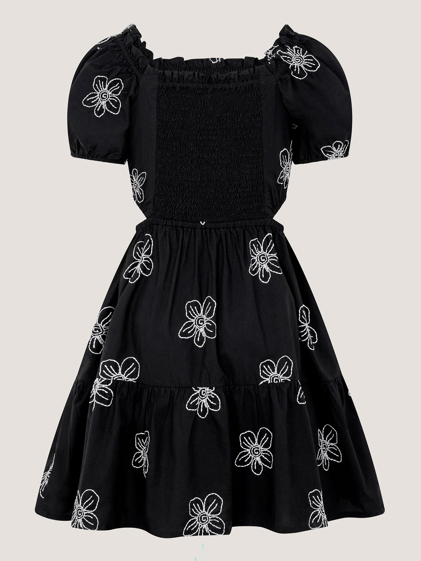 Monsoon Black Puff Sleeve Floral Embroidered Dress image 3