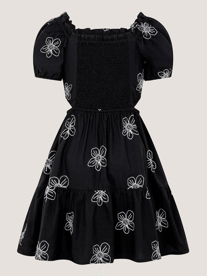 Monsoon Black Puff Sleeve Floral Embroidered Dress image 3