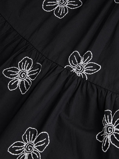 Monsoon Black Puff Sleeve Floral Embroidered Dress image 4