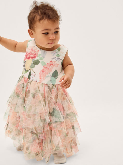 Monsoon Pink Baby Agnes Floral Print Ruffle Tier Dress image 1