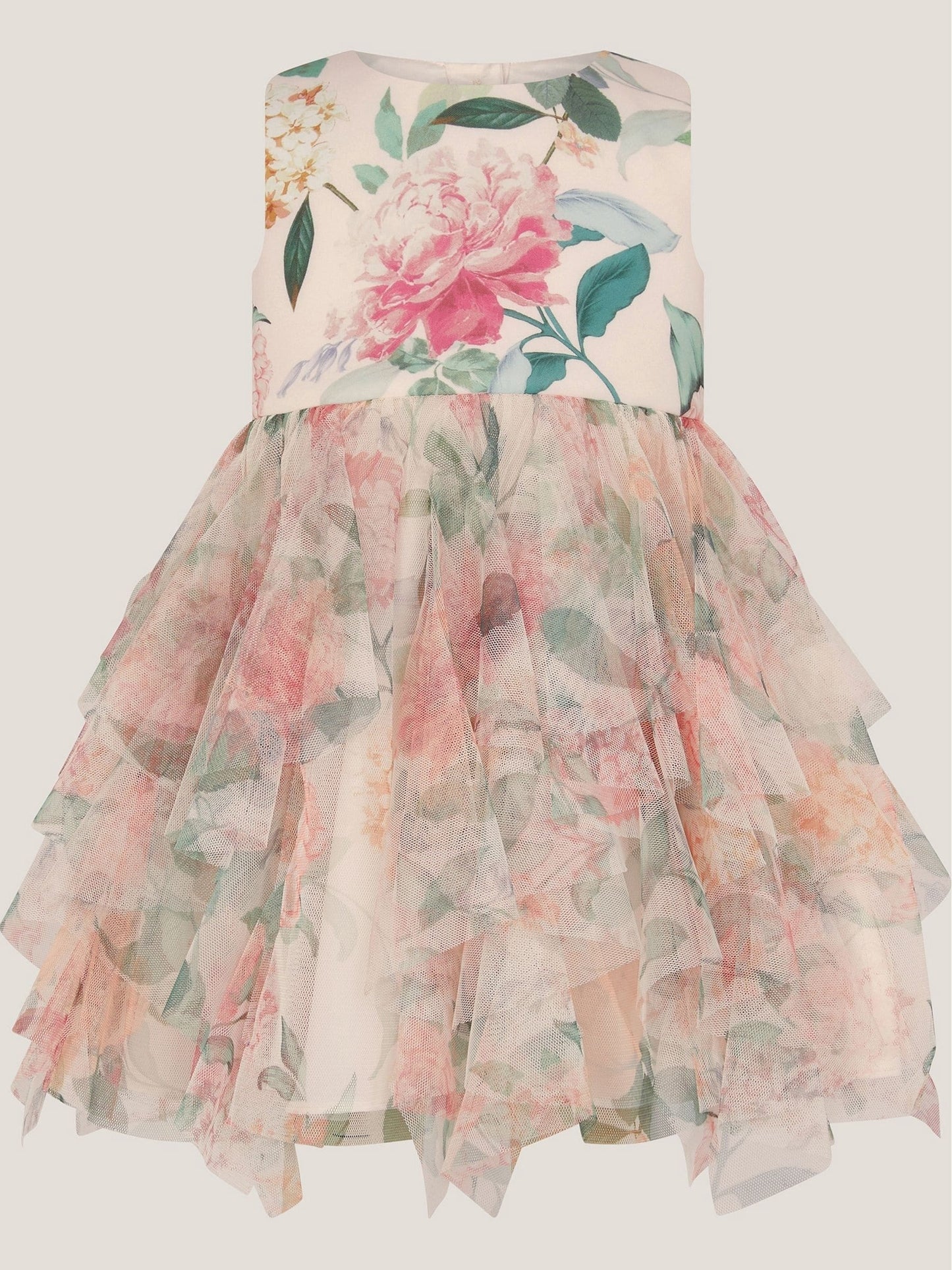 Monsoon Pink Baby Agnes Floral Print Ruffle Tier Dress image 2