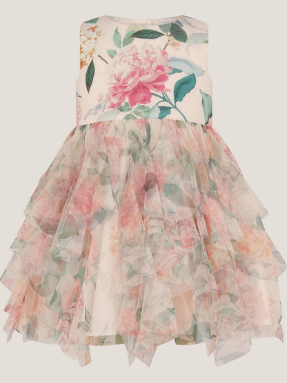 Monsoon Pink Baby Agnes Floral Print Ruffle Tier Dress image 2