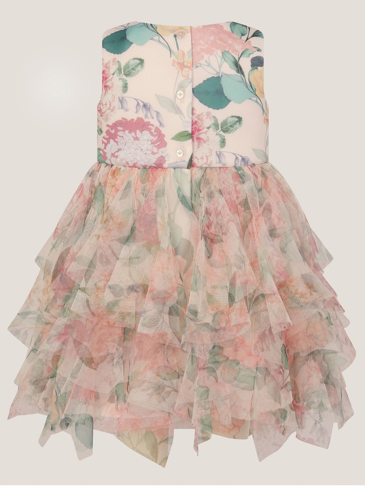 Monsoon Pink Baby Agnes Floral Print Ruffle Tier Dress image 3
