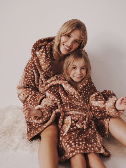 Neutral Deer Print Fleece Dressing Gown (9mths-16yrs) - image 1