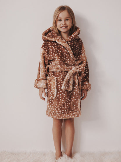 Neutral Deer Print Fleece Dressing Gown (9mths-16yrs) - image 2