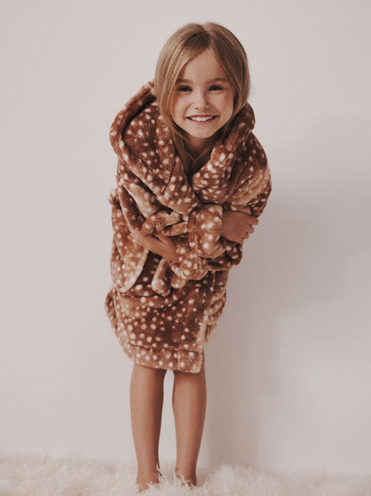 Neutral Deer Print Fleece Dressing Gown (9mths-16yrs) - image 3