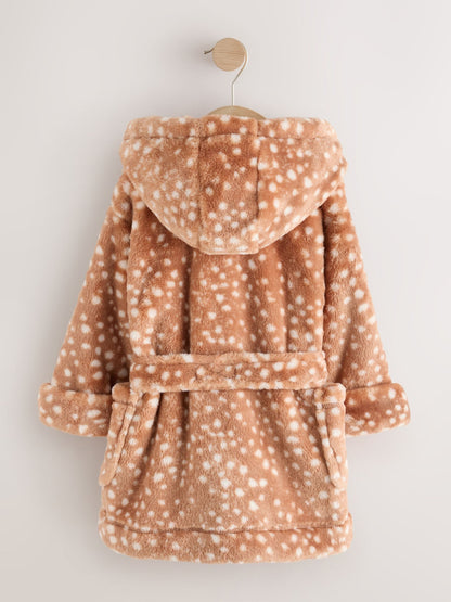 Neutral Deer Print Fleece Dressing Gown (9mths-16yrs) - image 8