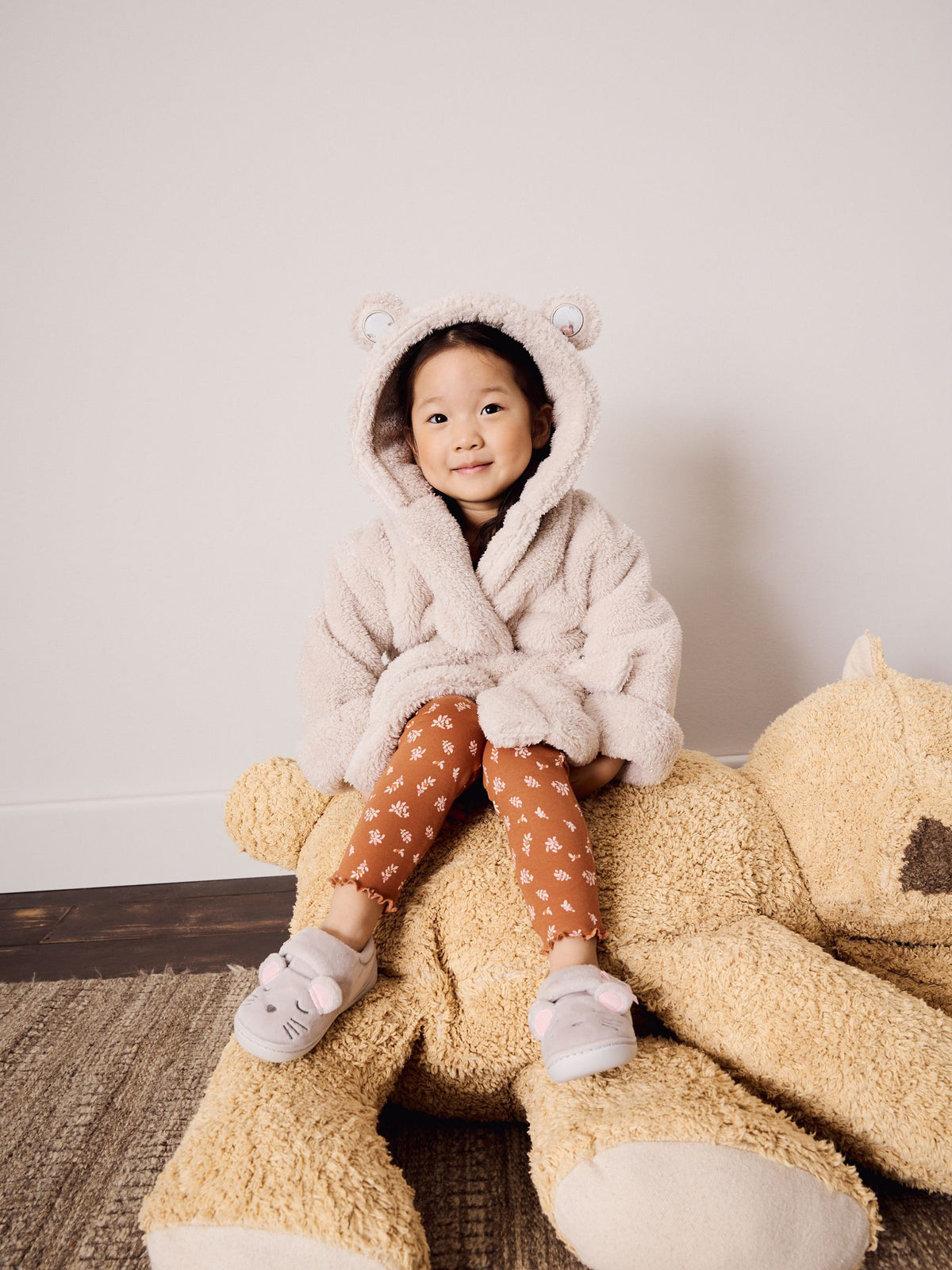 Beige Mouse Character Ears Fleece Dressing Gown (9mths-10yrs) - image 2