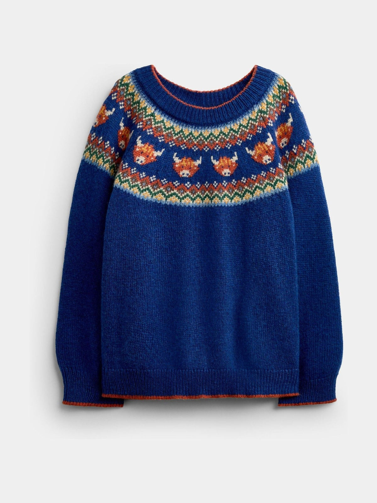 Dsiney Kidz - JoJo Maman Bébé Blue Highland Cow Fairisle Knitted Jumper image 1