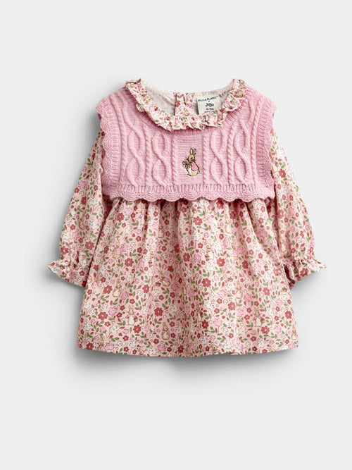 Dsiney Kidz - JoJo Maman Bébé Pink Floral Peter Rabbit Flopsy Knit Dress image 1