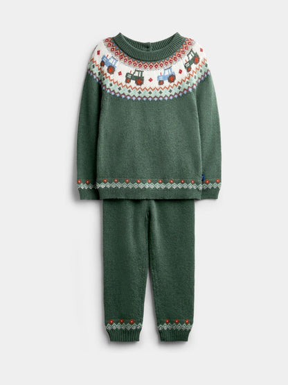 JoJo Maman Bébé Green Tractor Tractor Fairisle Knitted Jumper & Leggings Set - image 1