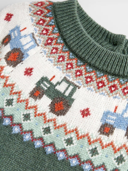 JoJo Maman Bébé Green Tractor Tractor Fairisle Knitted Jumper & Leggings Set - image 6