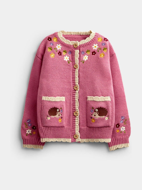 Dsiney Kidz - JoJo Maman Bébé Rust Orange Hedgehog Appliqué Knit Cardigan image 1