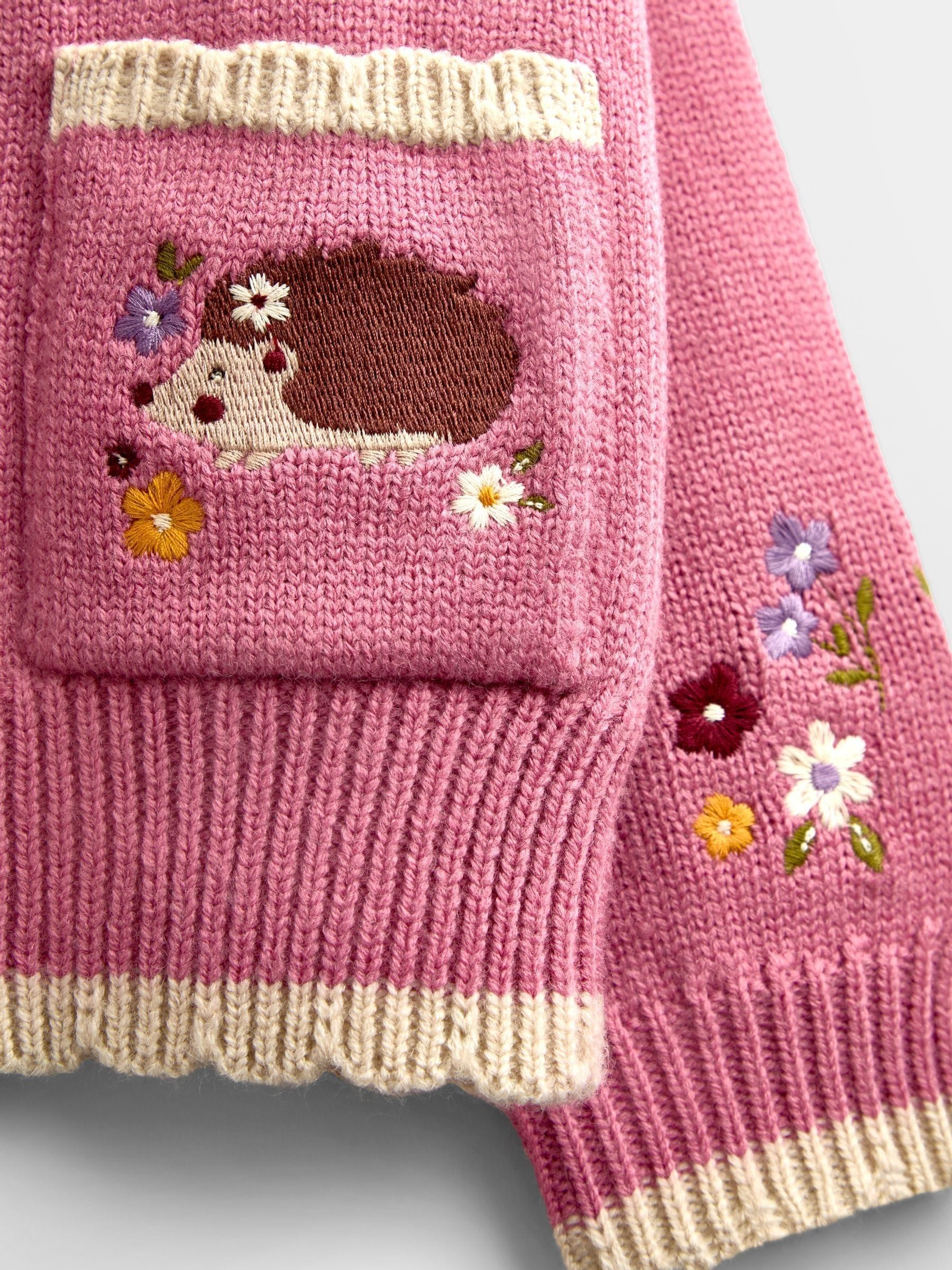 Dsiney Kidz - JoJo Maman Bébé Rust Orange Hedgehog Appliqué Knit Cardigan image 3
