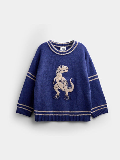 Dsiney Kidz - Jojo Maman Bébé Navy Blue Dino T-Rex Dinosaur Knitted Jumper image 1