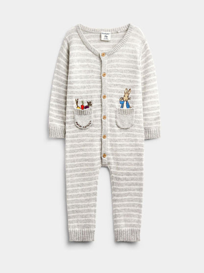 Dsiney Kidz - JoJo Maman Bébé Grey Peter Rabbit Knit All-In-One image 1