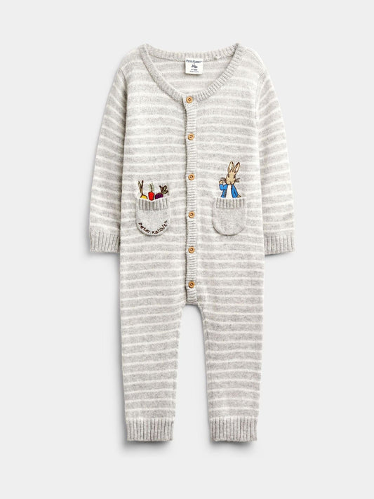 Dsiney Kidz - JoJo Maman Bébé Grey Peter Rabbit Knit All-In-One image 1