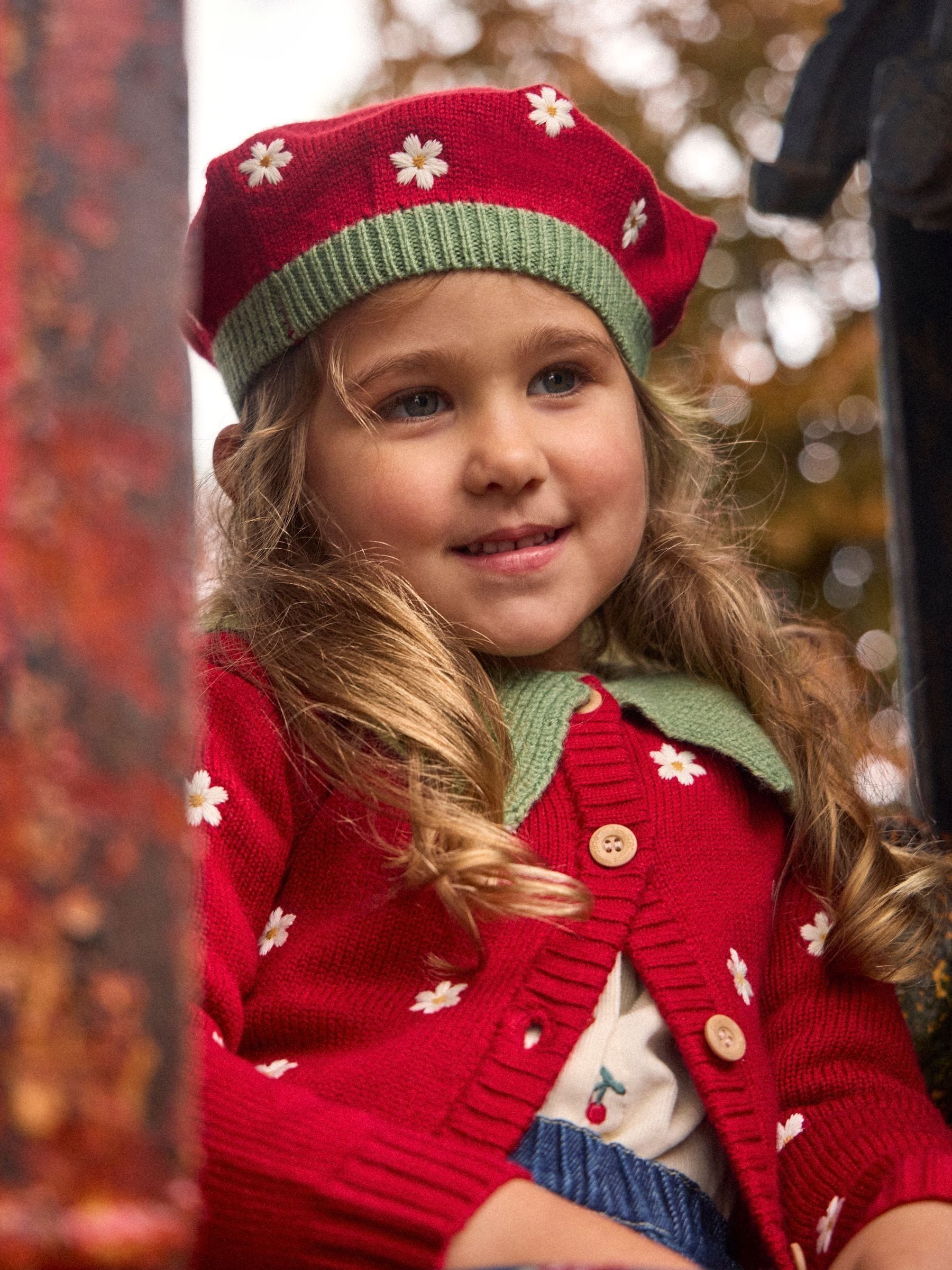 Dsiney Kidz - JoJo Maman Bébé Red Strawberry Cardigan & Beret Set image 1