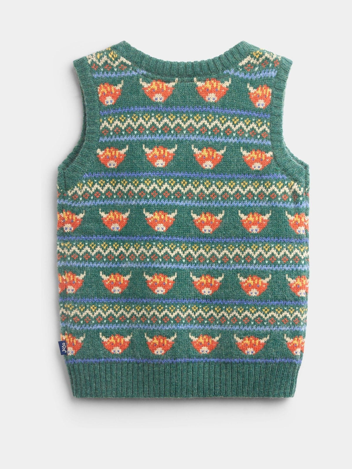 JoJo Maman Bébé Khaki Green Highland Cow Fairisle Knitted Jumper - image 2