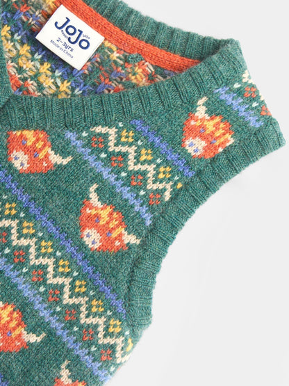 JoJo Maman Bébé Khaki Green Highland Cow Fairisle Knitted Jumper - image 3