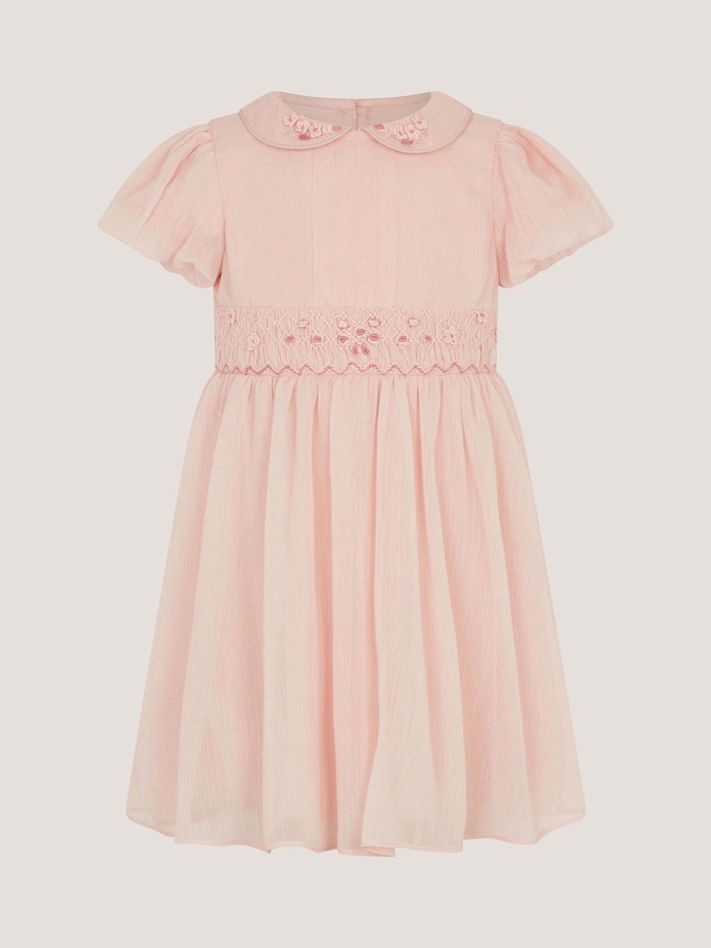 Monsoon Pink Baby Romee Puff Sleeve Embroidered Party Dress image 1