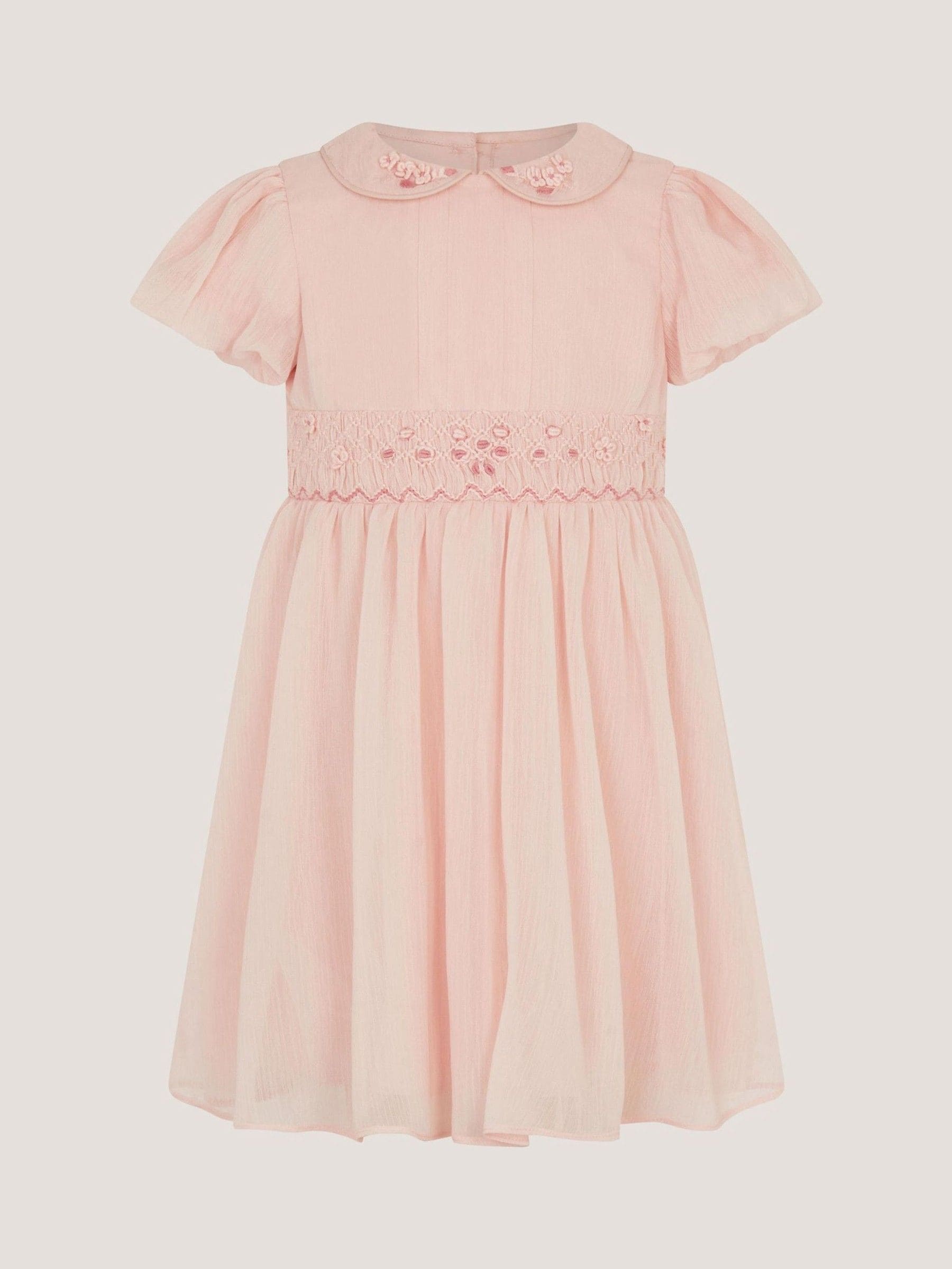 Monsoon Pink Baby Romee Puff Sleeve Embroidered Party Dress image 1