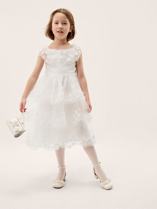 Monsoon Cream Rebecca Appliqué Floral Scallop Dress image 1