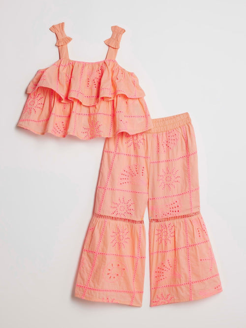 Dsiney Kidz - River Island Pink Broderie Frill Top & KickFlare Set image 1