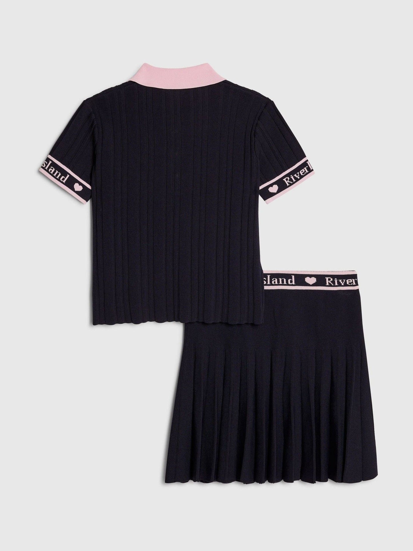 Dsiney Kidz - River Island Navy Rib Polo Top & Skirt Set image 2