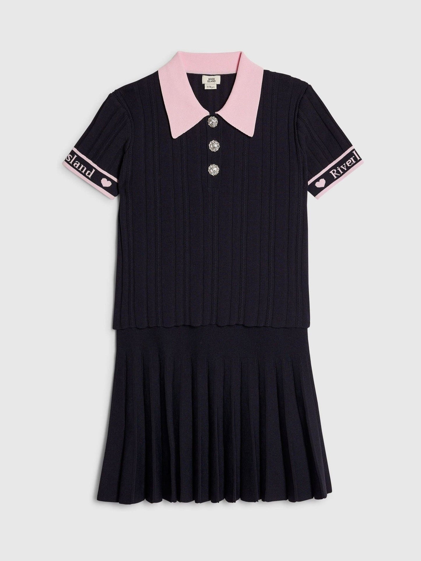 Dsiney Kidz - River Island Navy Rib Polo Top & Skirt Set image 3
