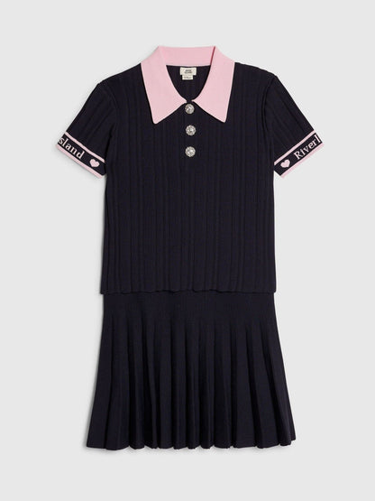 Dsiney Kidz - River Island Navy Rib Polo Top & Skirt Set image 3