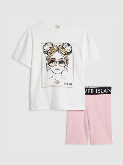 Dsiney Kidz - River Island White/Pink Iconic T-Shirt & Cycle Shorts Set image 1