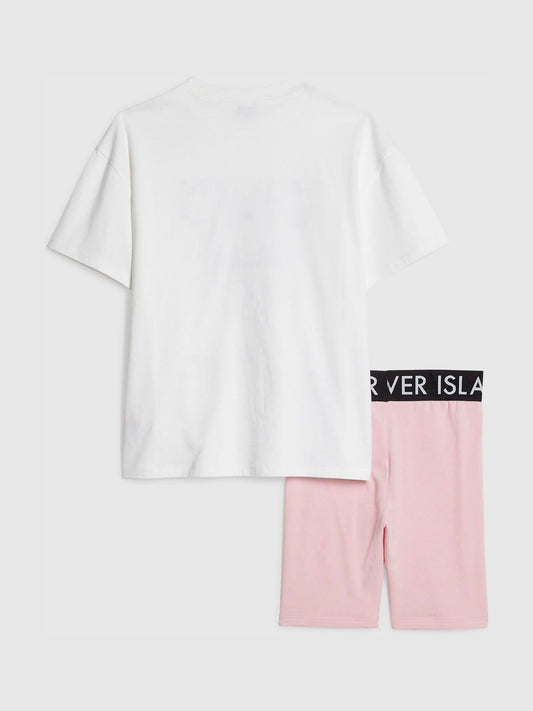 Dsiney Kidz - River Island White/Pink Iconic T-Shirt & Cycle Shorts Set image 2